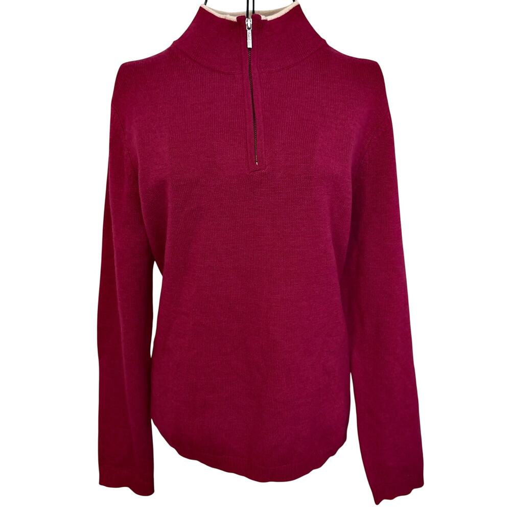 Brooks Brothers 100% Merino Wool 1/4 Zip Pullover Sweater Magenta Pink Barbie